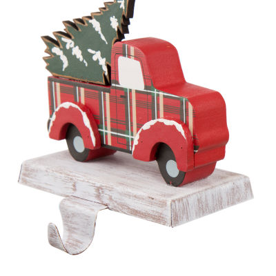 Glitzhome Wooden & Metal Red Truck Christmas Stocking Holder