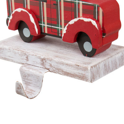 Glitzhome Wooden & Metal Red Truck Christmas Stocking Holder