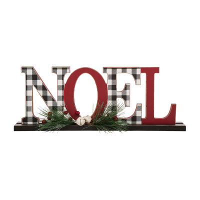 Glitzhome Wooden Plaid "Noel" Hand Painted Christmas Tabletop Decor