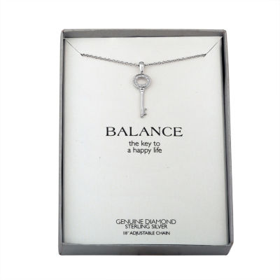 Diamond Accent "Balance" Womens Diamond Accent Natural White Diamond Sterling Silver Keys 18 Inch Pendant Necklace