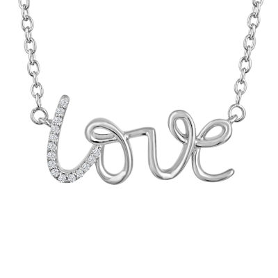 Diamond Accent "Love" Womens Diamond Accent Natural White Diamond Sterling Silver 18 Inch Pendant Necklace