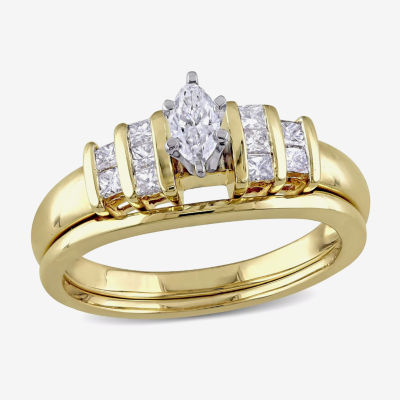Womens 1/2 CT. T.W. Natural White Diamond 14K Gold Marquise Side Stone Bridal Set