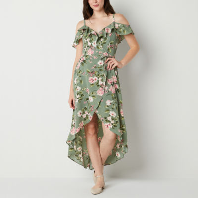 by&by Juniors Short Sleeve Floral Wrap Dress