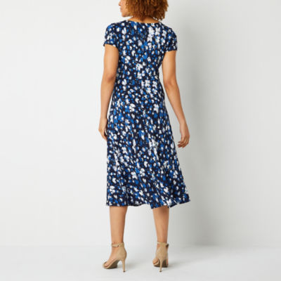 Perceptions Short Sleeve Abstract Midi Fit + Flare Dress
