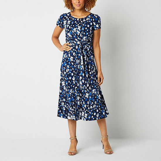 Perceptions Short Sleeve Abstract Midi Fit + Flare Dress, Color: Navy ...