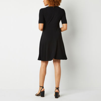 Perceptions Petite Short Sleeve Fit + Flare Dress