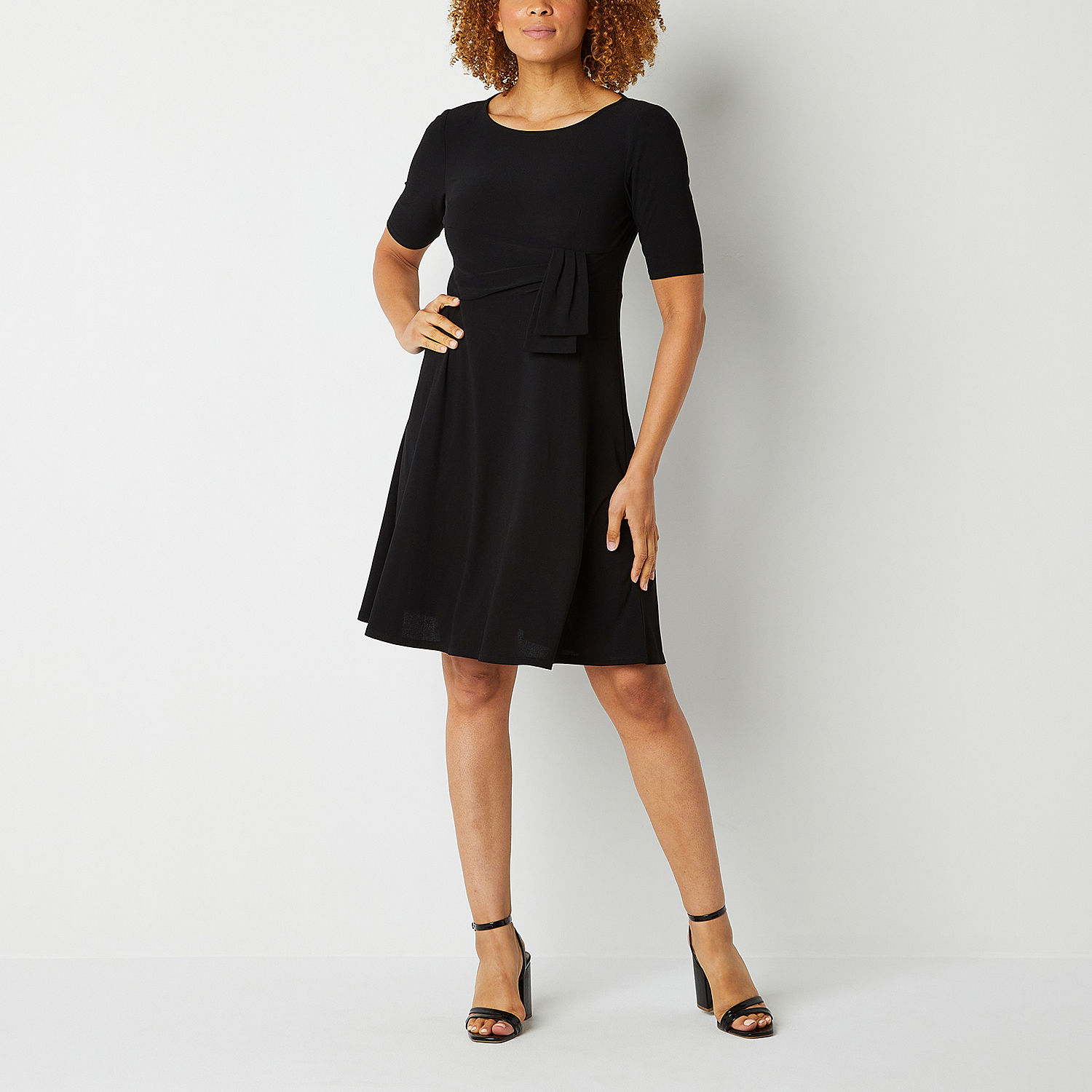 Perceptions Petite Short Sleeve Fit + Flare Dress, Color: Black - JCPenney