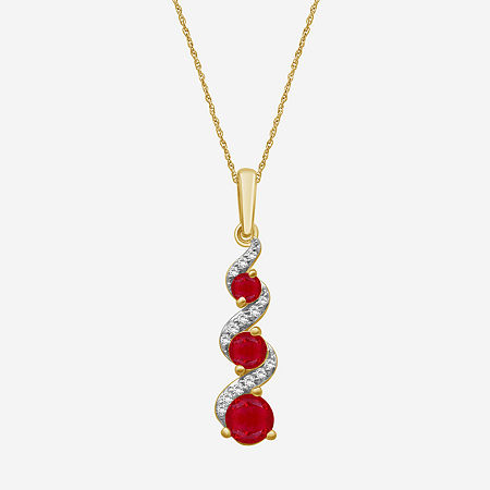 Womens Diamond Accent Red Ruby 10K Gold Pendant Necklace, One Size