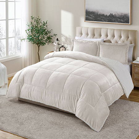 Swift Home Reversible Micro-Mink And Sherpa Midweight Down Alternative Comforter Set, One Size, Beige