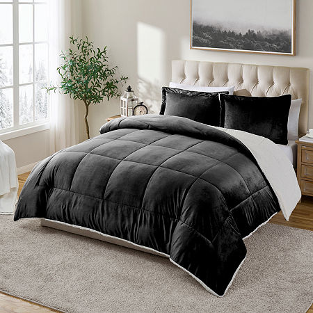 Swift Home Reversible Micro-Mink And Sherpa Midweight Down Alternative Comforter Set, One Size, Black