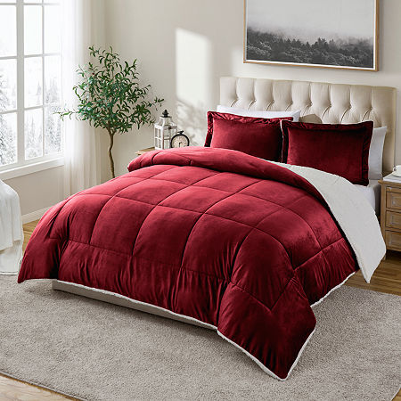 Swift Home Reversible Micro-Mink And Sherpa Midweight Down Alternative Comforter Set, One Size, Red