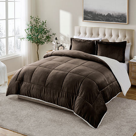 Swift Home Reversible Micro-Mink And Sherpa Midweight Down Alternative Comforter Set, One Size, Brown