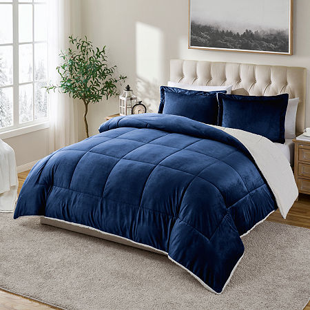 Swift Home Reversible Micro-Mink And Sherpa Midweight Down Alternative Comforter Set, One Size, Blue