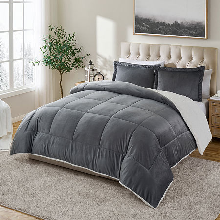 Swift Home Reversible Micro-Mink And Sherpa Midweight Down Alternative Comforter Set, One Size, Gray