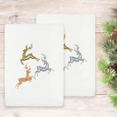 Linum Home Textiles Xmas Leaping Deer Embroidered 2-pc. Hand Towel
