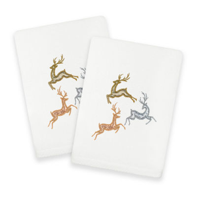 Linum Home Textiles Xmas Leaping Deer Embroidered 2-pc. Hand Towel
