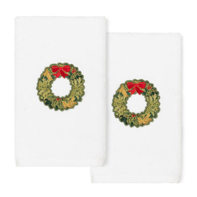 Linum Home Textiles Christmas Wreath Embroidered 2-pc. Hand Towel