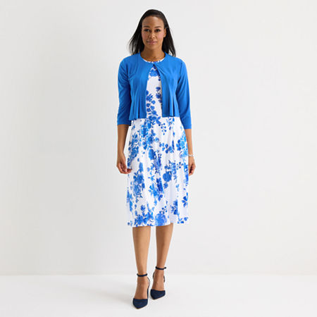 Danny & Nicole Womens Floral Midi Jacket Dress In Blue