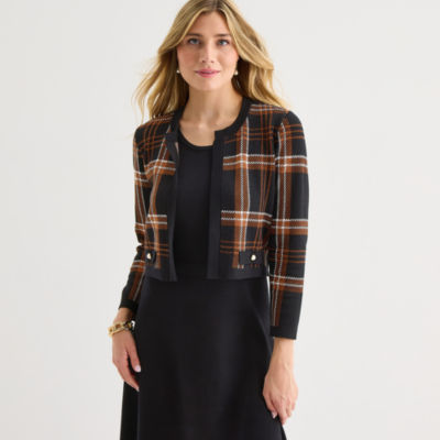 Sandra Darren Womens Long Sleeve Plaid Sweater Faux-Jacket Dress