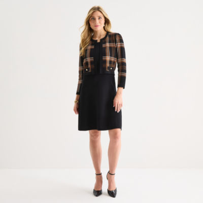 Sandra Darren Womens Long Sleeve Plaid Sweater Faux-Jacket Dress