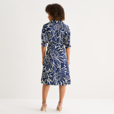 52seven Womens 3/4 Sleeve Abstract Midi Fit + Flare Dress