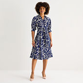 Danny & Nicole Womens Short Sleeve Abstract Midi Fit + Flare Dress