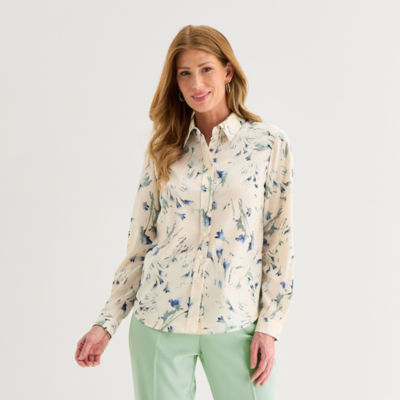 Black Label by Evan-Picone Womens Long Sleeve Blouse, Color: Jade