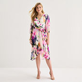 Melonie T Womens Short Sleeve Floral Midi Fit + Flare Dress, Color