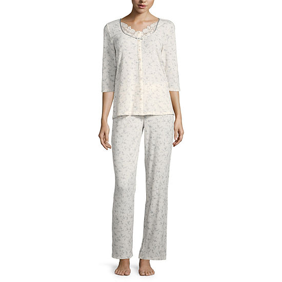 Adonna 3/4 Sleeve Knit Pant Pajama Set-JCPenney, Color: Floral Scroll