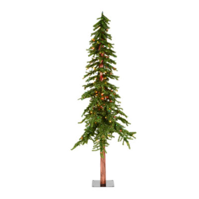 7' Multi-Colored Prelit Natural Alpine Artificial Christmas Tree