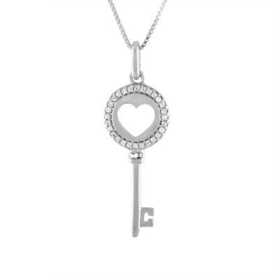 Womens 1/10 CT. T.W. Mined White Diamond Sterling Silver Keys Pendant