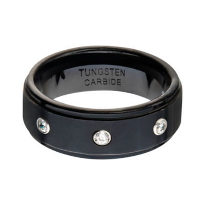 Inox Mens Jewelry 9M White Cubic Zirconia Tungsten Round Wedding Band