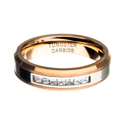 Inox Mens Jewelry Mens 6MM Cubic Zirconia Tungsten Hypoallergenic Wedding Band