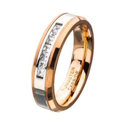 Inox Mens Jewelry Mens 6MM Cubic Zirconia Tungsten Hypoallergenic Wedding Band