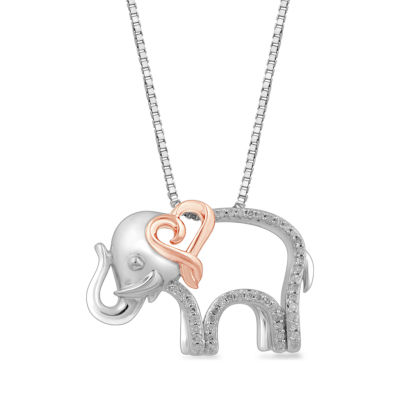 Hallmark Diamonds Elephant Womens 1/10 CT. T.W. Natural White Diamond 14K Rose Gold Over Silver Pendant Necklaces
