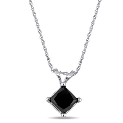 Womens 1 CT. Natural Black Diamond 10K White Gold Pendant Necklace