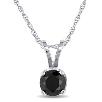 Womens 1 CT. Natural Black Diamond 10K White Gold Pendant Necklace