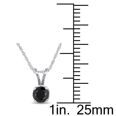 Womens 1 CT. Natural Black Diamond 10K White Gold Pendant Necklace