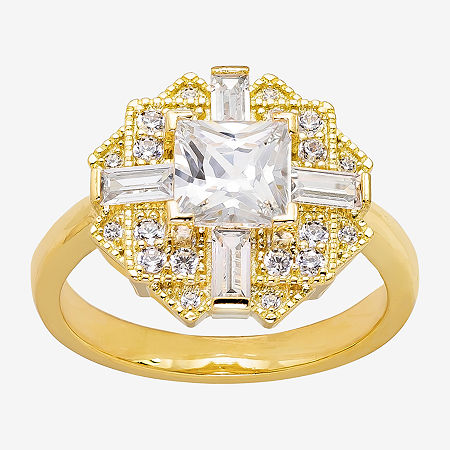 Sparkle Allure Cubic Zirconia 14K Gold Over Brass Square Cocktail Ring, 7