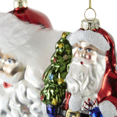 North Pole Trading Co. Share Joy Glass Santa With Tree & Santa Face 2-pc. Christmas Ornament Set
