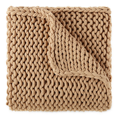 Linden Street Chunky Knit Throw, One Size, Beige