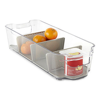 Food Storage Organizer Bins With 4 Compartments, Clear Plastic