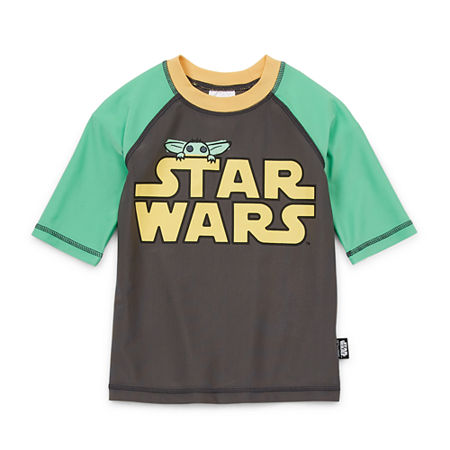 Disney Collection Grogu Little & Big Boys Star Wars Rash Guard, 2, Gray