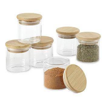 25 Pc Bamboo Glass Spice Jars WITH Rack & Customizable Labels