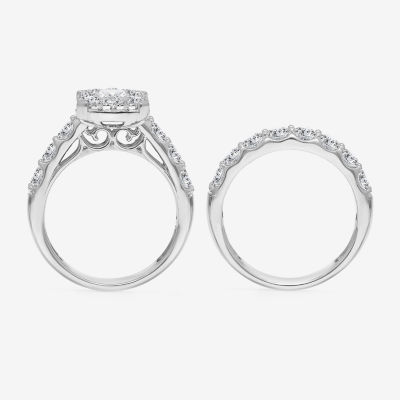 (I / I1) Womens 4 CT. T.W. Lab Grown White Diamond 10K Gold Side Stone Halo Bridal Set