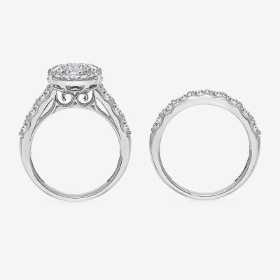 (I / I1) Womens 4 CT. T.W. Lab Grown White Diamond 10K Gold Pear Side Stone Halo Bridal Set