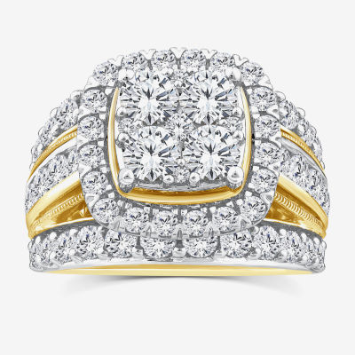 (I / I1) Womens 4 CT. T.W. Lab Grown White Diamond 10K Gold Cushion Side Stone Engagement Ring