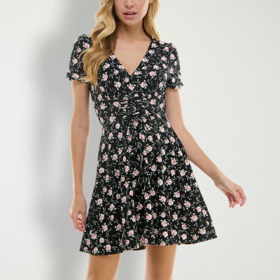 City Triangle Juniors Short Sleeve Floral Fit + Flare Dress