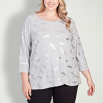 Hearts Of Palm Womens Plus Crew Neck 3/4 Sleeve T-Shirt, Color: Silver -  JCPenney
