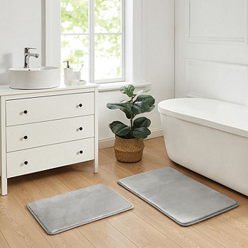 Flannel Bathroom Quick Dry Rugs Memory Foam Grey Plush Bath Mat